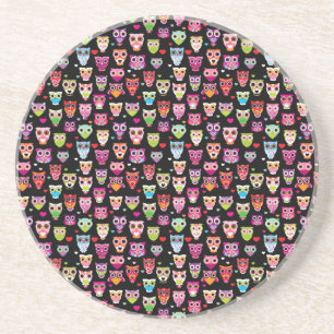cute colourful owl kids pattern coaster
