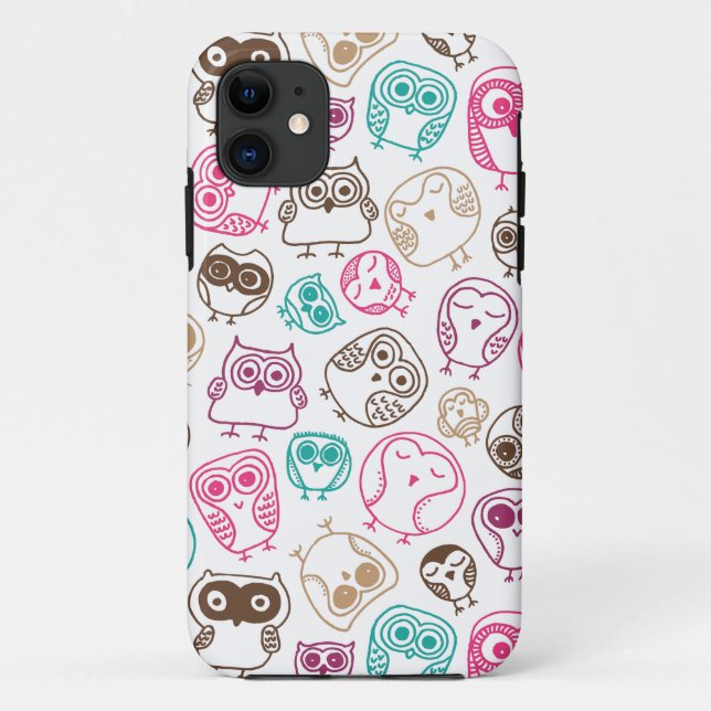 Cute colourful owl pattern in pink and blue Case-Mate iPhone case (Back)