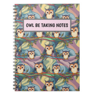 Cute Colourful Owl Pattern Personalised Notebook