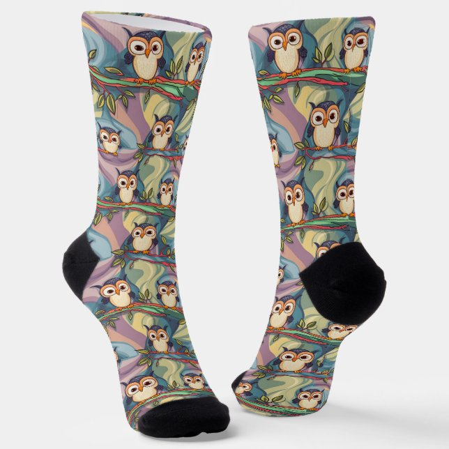 Cute Colourful Owl Pattern Socks (Angled)