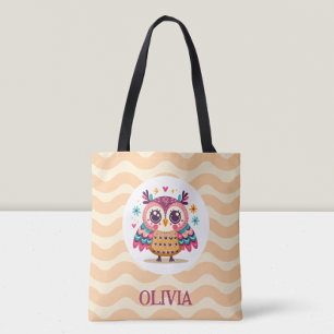 Cute Colourful Owl with Wavy Background Tote Bag
