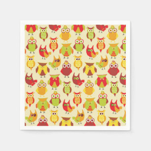Cute Colourful Owls in Fall Colours Napkin