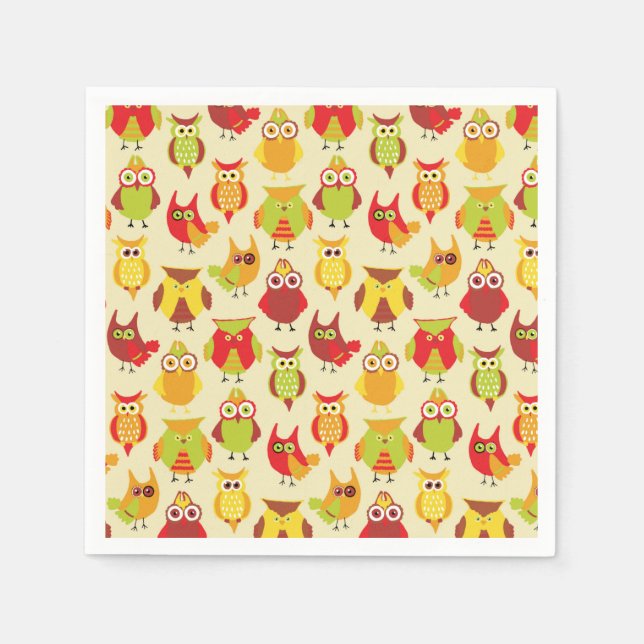 Cute Colourful Owls in Fall Colours Napkin (Front)