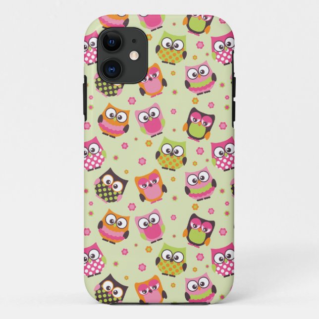 Cute Colourful Owls iPhone Case (light green) (Back)