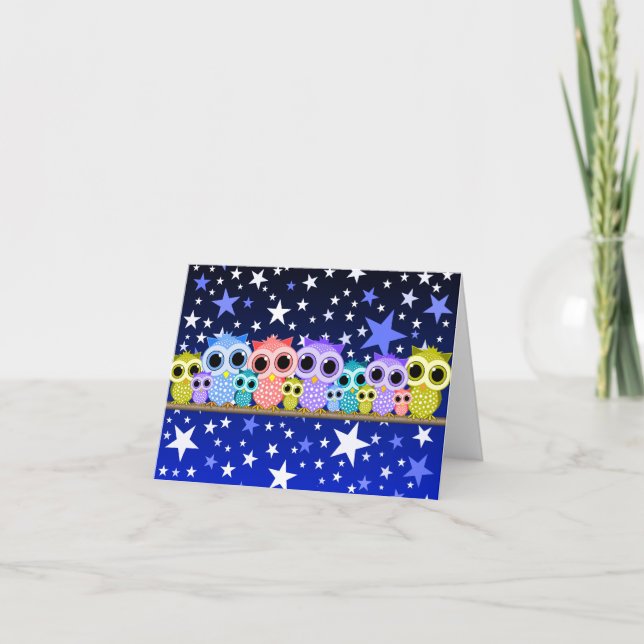 cute colourful owls note cards (Front)