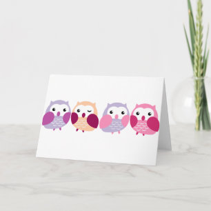 Cute Colourful Owls - Pink and Purple Pastels Holiday Card