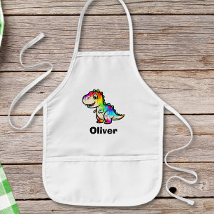 Cute Colourful Paint Splatter Dinosaur Kids Apron