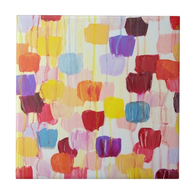 Cute colourful painting flowers tile (Front)