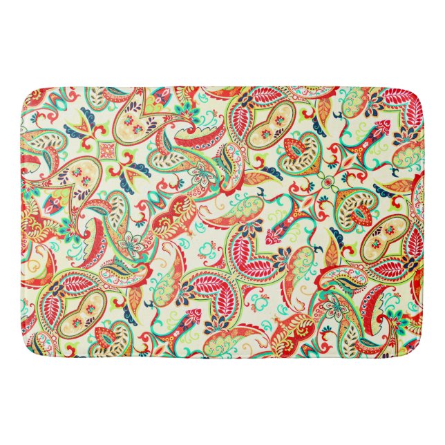 Cute colourful paisley pattern bath mat (Front)