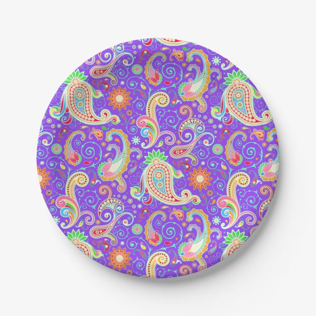 Cute colourful paisley pattern paper plate (Front)