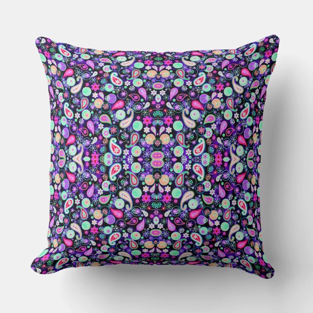 Cute colourful paisley patterns cushion (Front)