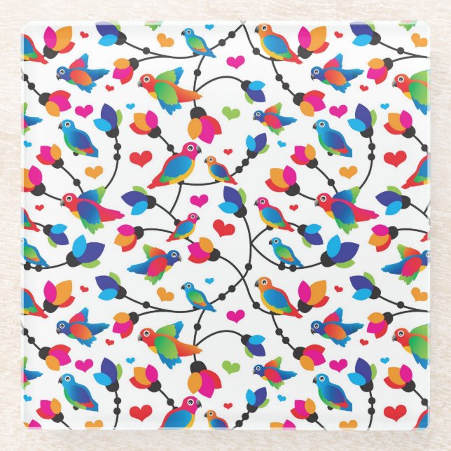 cute colourful parrot bird glass coaster (Front)