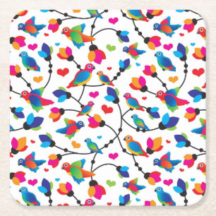 cute colourful parrot bird square paper coaster
