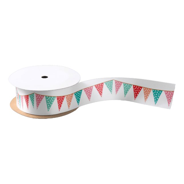 Cute Colourful Party Bunting Pattern Satin Ribbon (Spool)