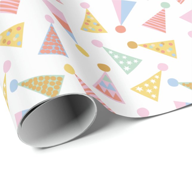 Cute Colourful Partyhats on white Wrapping Paper (Roll Corner)
