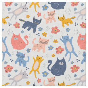 Cute Colourful Pastel Cats Fabric