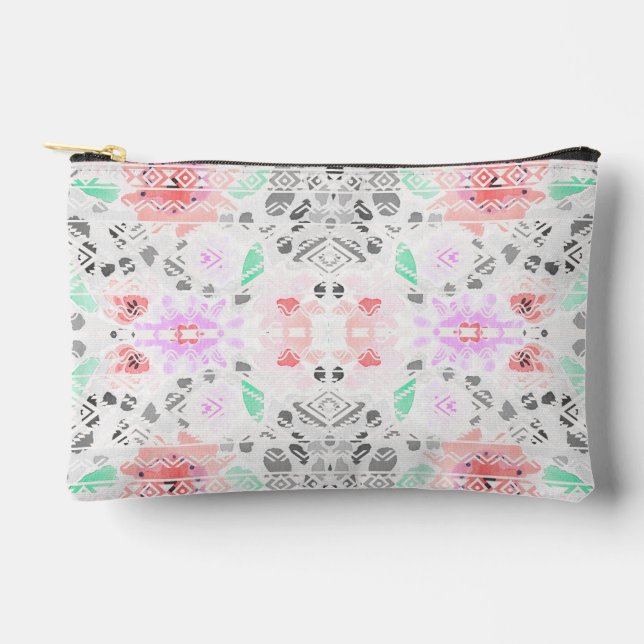 Cute colourful pastel floral aztec accessory pouch (Front)