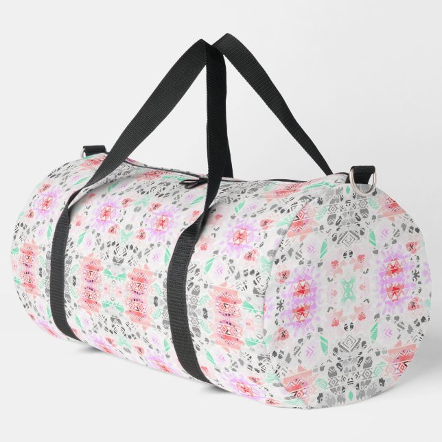 Cute colourful pastel floral aztec duffle bag (Left Corner)
