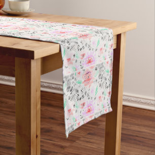 Cute colourful pastel floral aztec long table runner