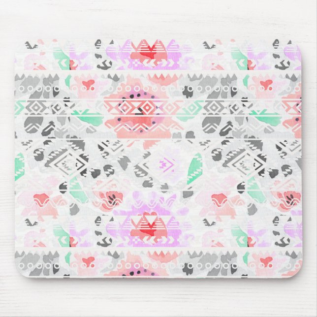 Cute colourful pastel floral aztec mouse pad (Front)