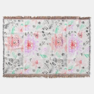 Cute colourful pastel floral aztec throw blanket