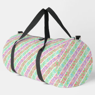 Cute colourful pastel flowers stripes duffle bag