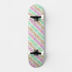 Cute colourful pastel flowers stripes skateboard