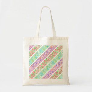 Cute colourful pastel flowers stripes tote bag