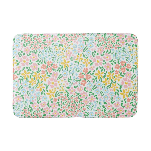 Cute Colourful Pastel Garden Flower Pattern Bath Mat (Front)