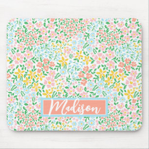 Cute Colourful Pastel Garden Flower Pattern Mouse Pad