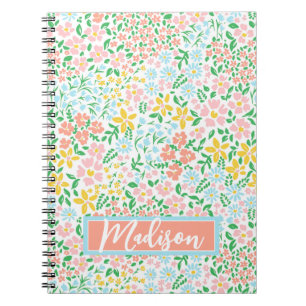 Cute Colourful Pastel Garden Flower Pattern Notebook