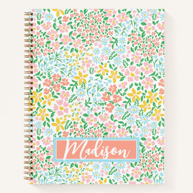 Cute Colourful Pastel Garden Flower Pattern Notebook (Front)