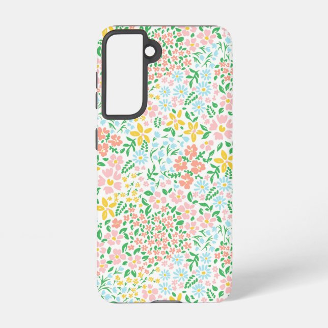 Cute Colourful Pastel Garden Flower Pattern Samsung Galaxy S21 Case (Back)