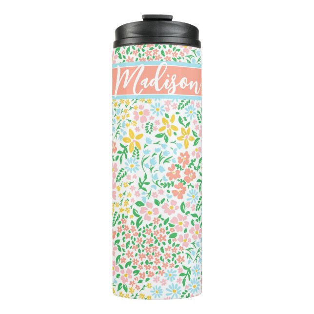 Cute Colourful Pastel Garden Flower Pattern Thermal Tumbler (Front)
