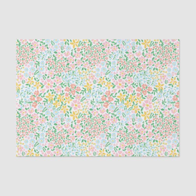 Cute Colourful Pastel Garden Flower Pattern Tissue Paper (Front)