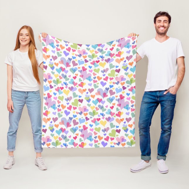   Cute & Colourful Pastel Heart Pattern Girly Kawa Fleece Blanket (In Situ)