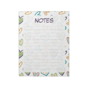 Cute Colourful Pastel Hearts Lined Notes Notepad