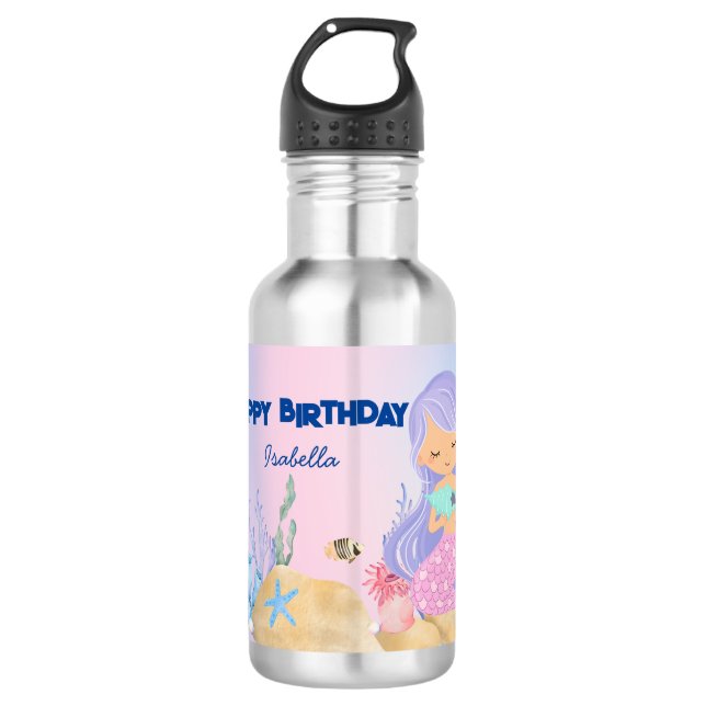 Cute colourful pastel mermaid Rainbow Birthday  532 Ml Water Bottle (Front)