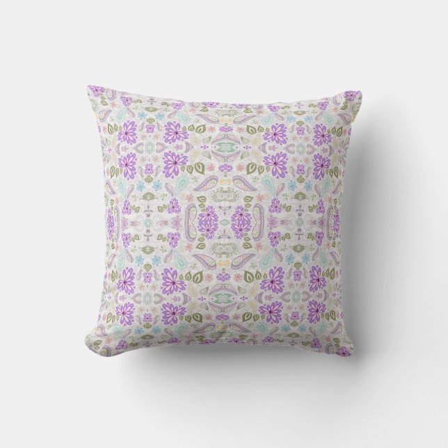 Cute colourful pastel paisley patterns cushion (Front)