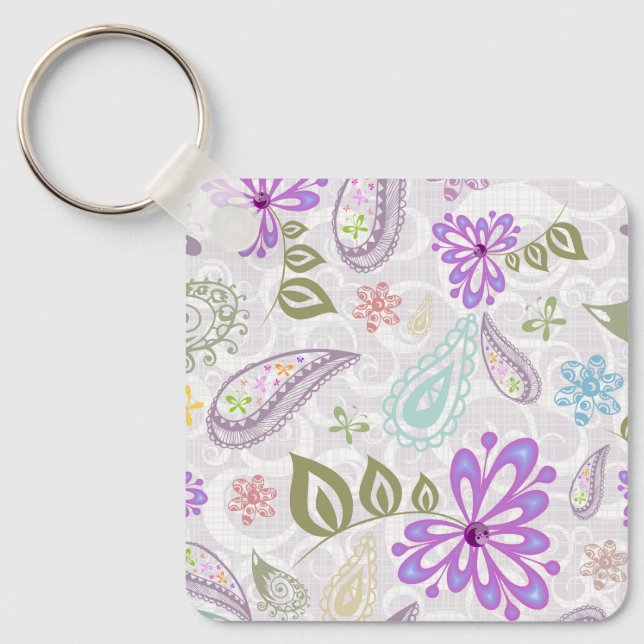 Cute colourful pastel paisley patterns key ring (Front)