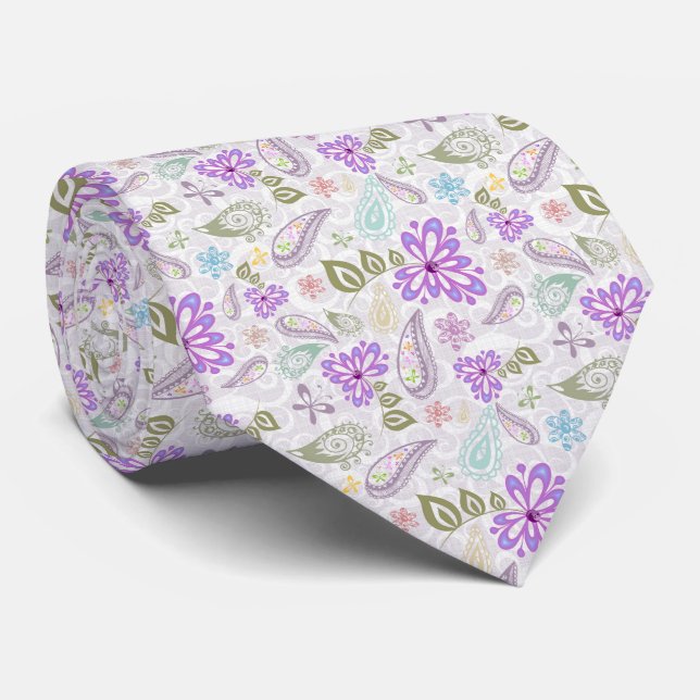 Cute colourful pastel paisley patterns tie (Rolled)