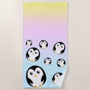 Cute colourful pastel penguin gradient pattern beach towel