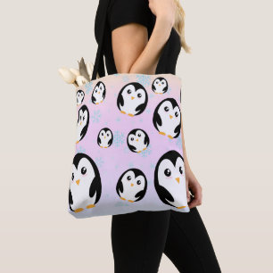 Cute colourful pastel penguin gradient pattern tote bag