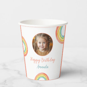 Cute Colourful Pastel Rainbow Girls Photo Birthday Paper Cups