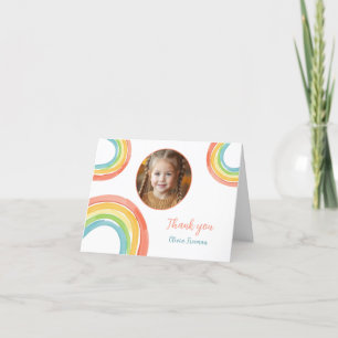 Cute Colourful Pastel Rainbow Girls Photo Birthday Thank You Card