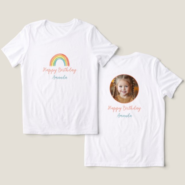 Cute Colourful Pastel Rainbow Girls Photo Birthday Tri-Blend Shirt (Design Front & Back)