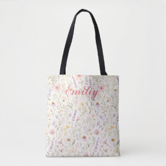 Cute Colourful Pastel Watercolor Floral Custom Nam Tote Bag