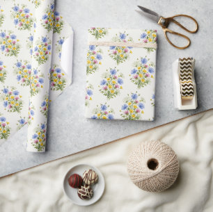 Cute Colourful Pastel Watercolor Wildflowers Wrapping Paper