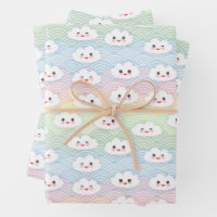Cute Colourful Pastel Waves Kawaii Clouds Pattern