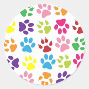 Cute Colourful Paw Pattern Classic Round Sticker